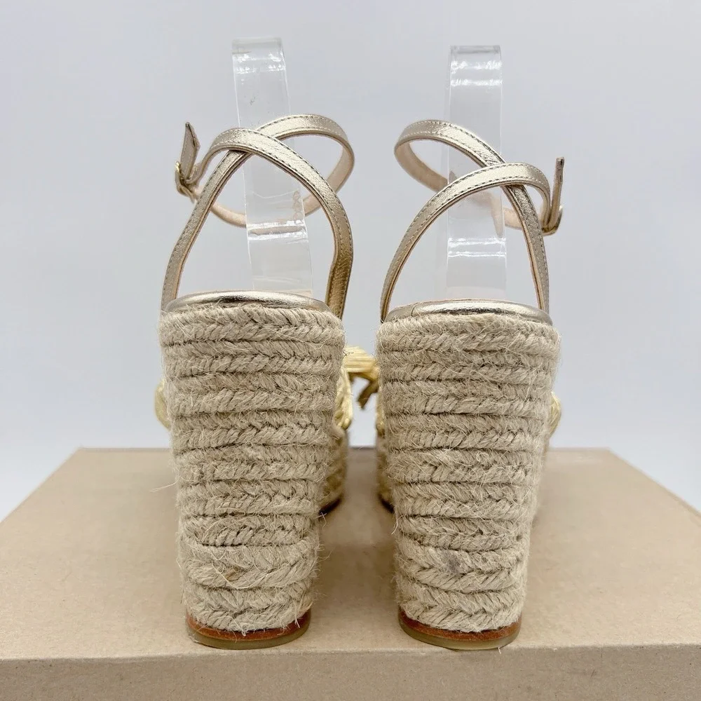 Loeffler Randall Charley Wedge Platform Sandal Espadrilles Gold EU 42 US 11